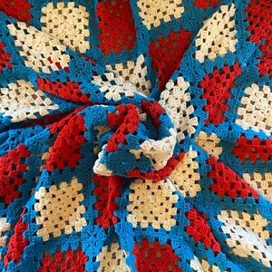 Vintage Crochet Handmade Afghan Blanket Sofa Throw Granny Square